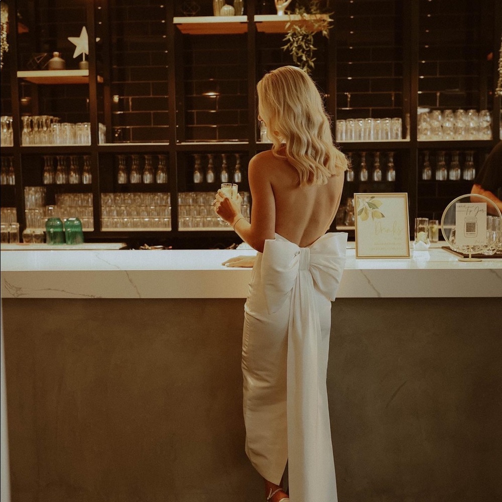 Alexia Maria White Midi Bow Dress